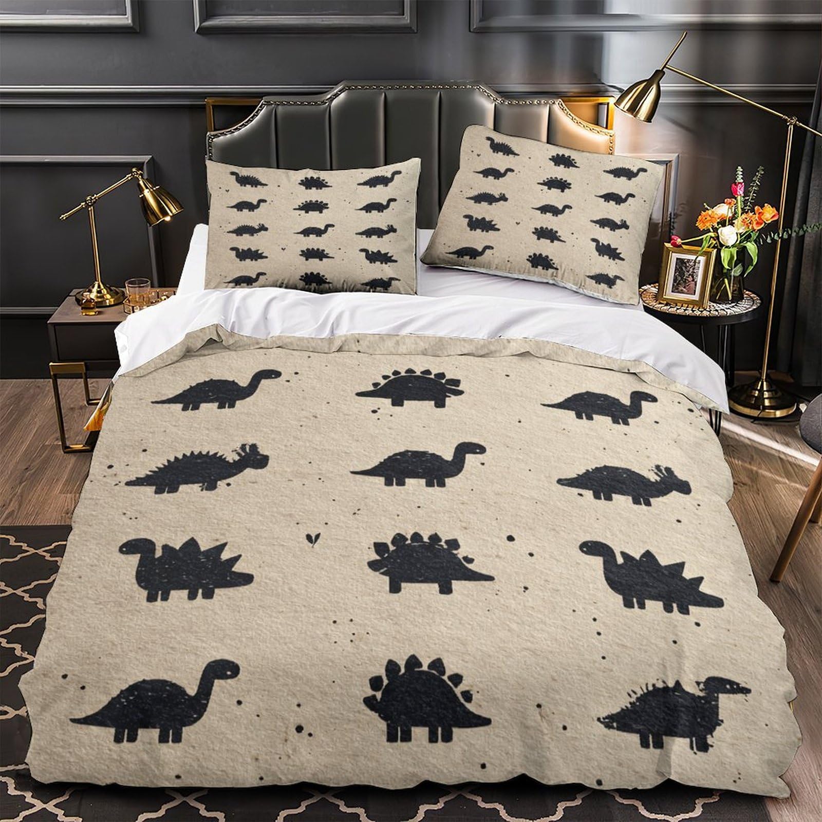 Housse de couette dinosaure 3D pour chambre d'enfant parure de lit douce king size dessin animé