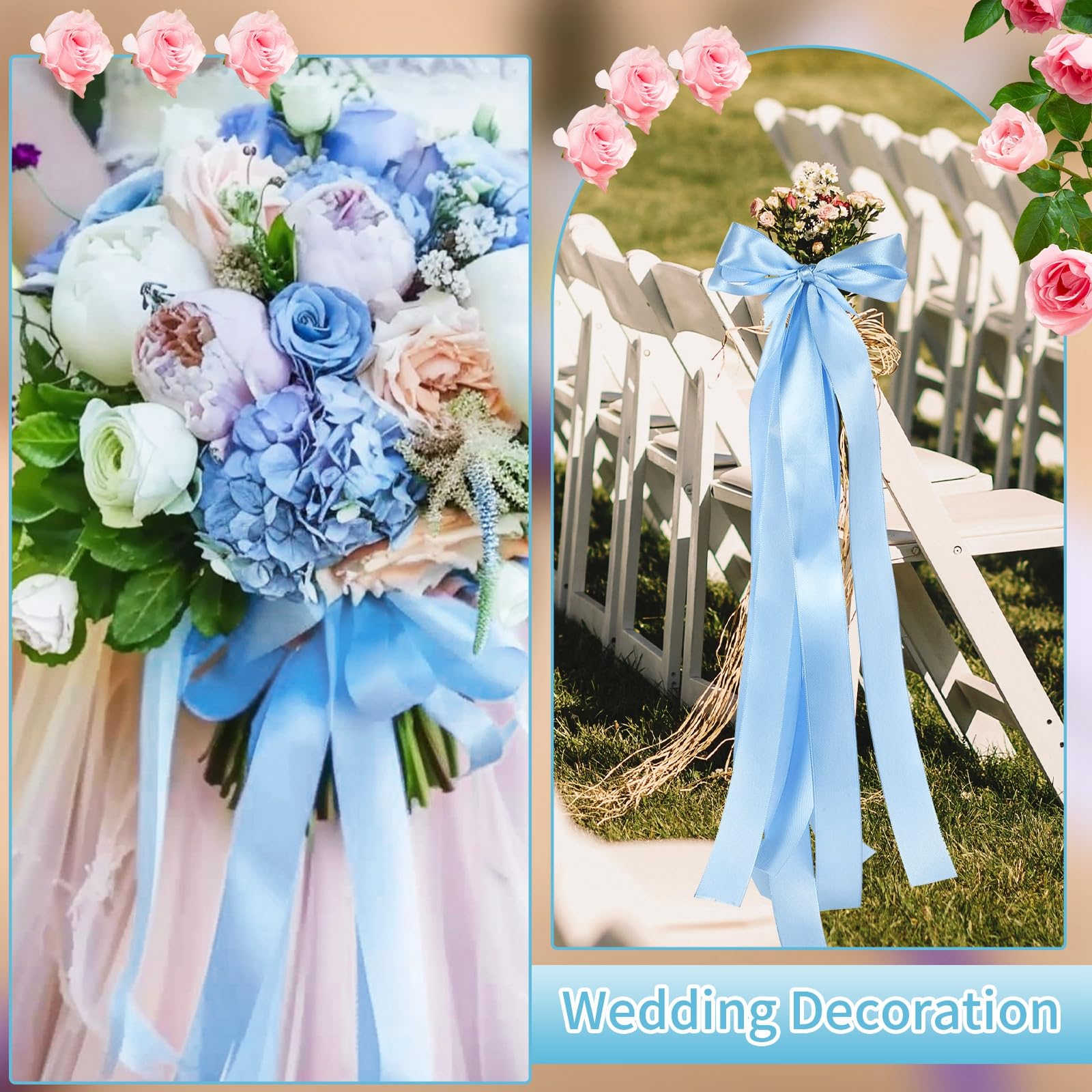 Blue Ribbon 1 1/2 Inch 60 Yards Light Baby Blue Satin Ribbon for