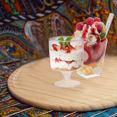 Miniatura 4 de Whaline 200 tazas de postre de 5 onzas con cucharas, 50 tazas de parfait de copa cuadrada, 50 tazas de aperitivo transparentes, 100 cucharas de