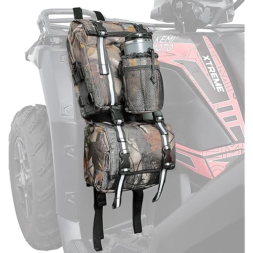 KEMIMOTO ATV Fender Bag, 130% Larger Water-resistance Rear Storage Bags With Drink Holder, Detachable ATV Gear Bag Compatible with Polaris Sportsman Scrambler FourTrax Can Am Grizzly Cfmoto Kawasaki