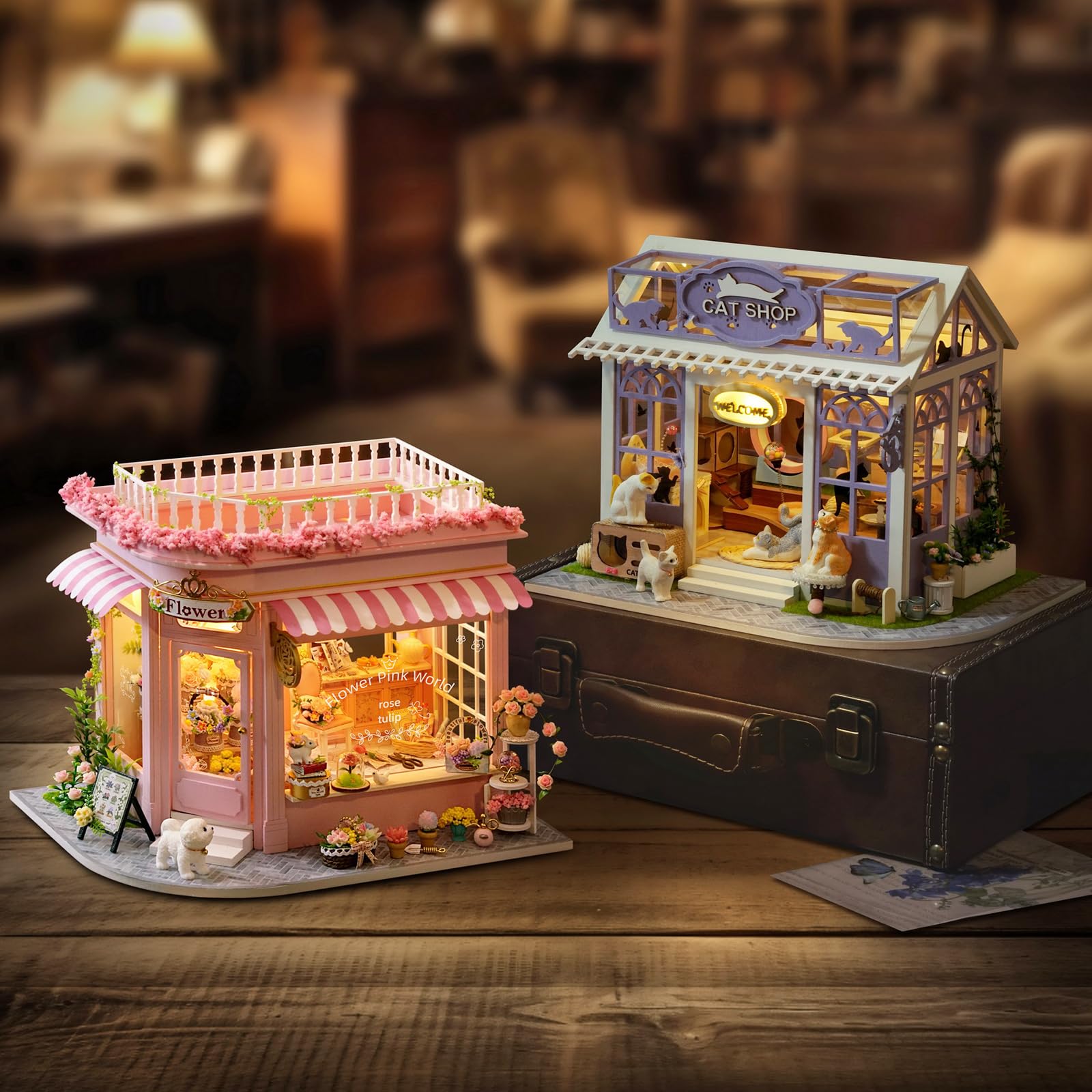 Cuteefun Doe-het-zelf miniatuurhuisset, klein houten poppenhuis met led, uniek cadeau voor verjaardag, Kerstmis (boswonderland