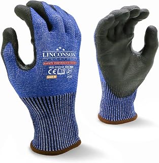 LINCONSON 3 Pack Level 5 Cut Resistant Safety Performance Series Construction Mechanic PU Work Gloves Thumb Double Reinforced
