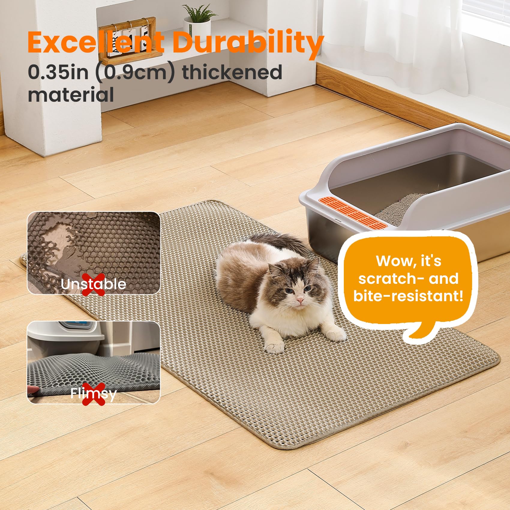 Petinstinct Kattenbakmat, 116 x 66 cm grote kattenbakmat, dubbellaags ontwerp van de honingraat-mat, waterdicht en duurzaam, onderlegger voor kattentoilet, blauw