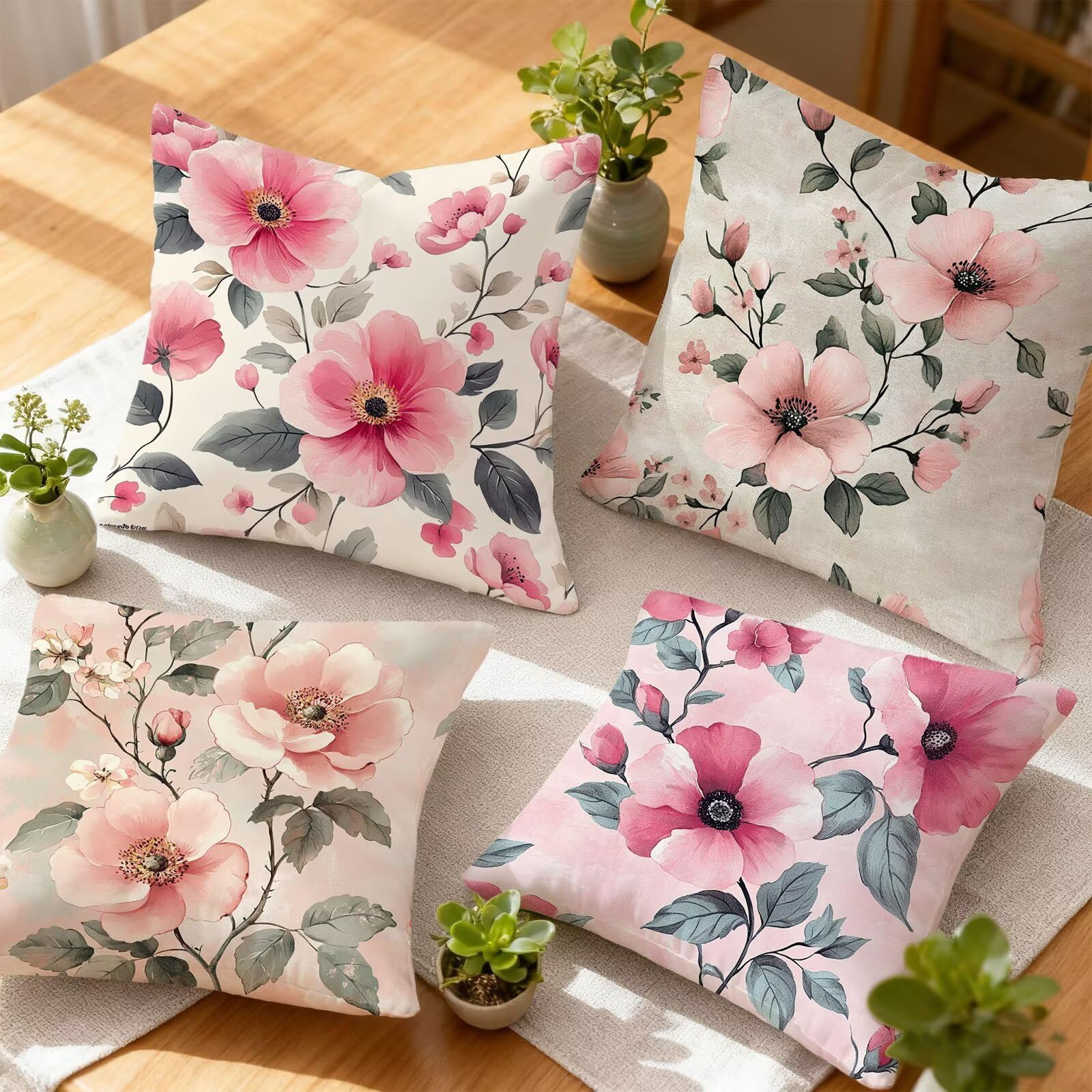 Rose Housse Coussin 60x60 Fleur Taie Oreiller 60x60 Lot de 4 Super Doux Protege Oreiller 60 x 60 Decoration Automne Taie D'oreiller Carrées Coussin Canape, pour Maison Chambre Canapé Chaise E - 269