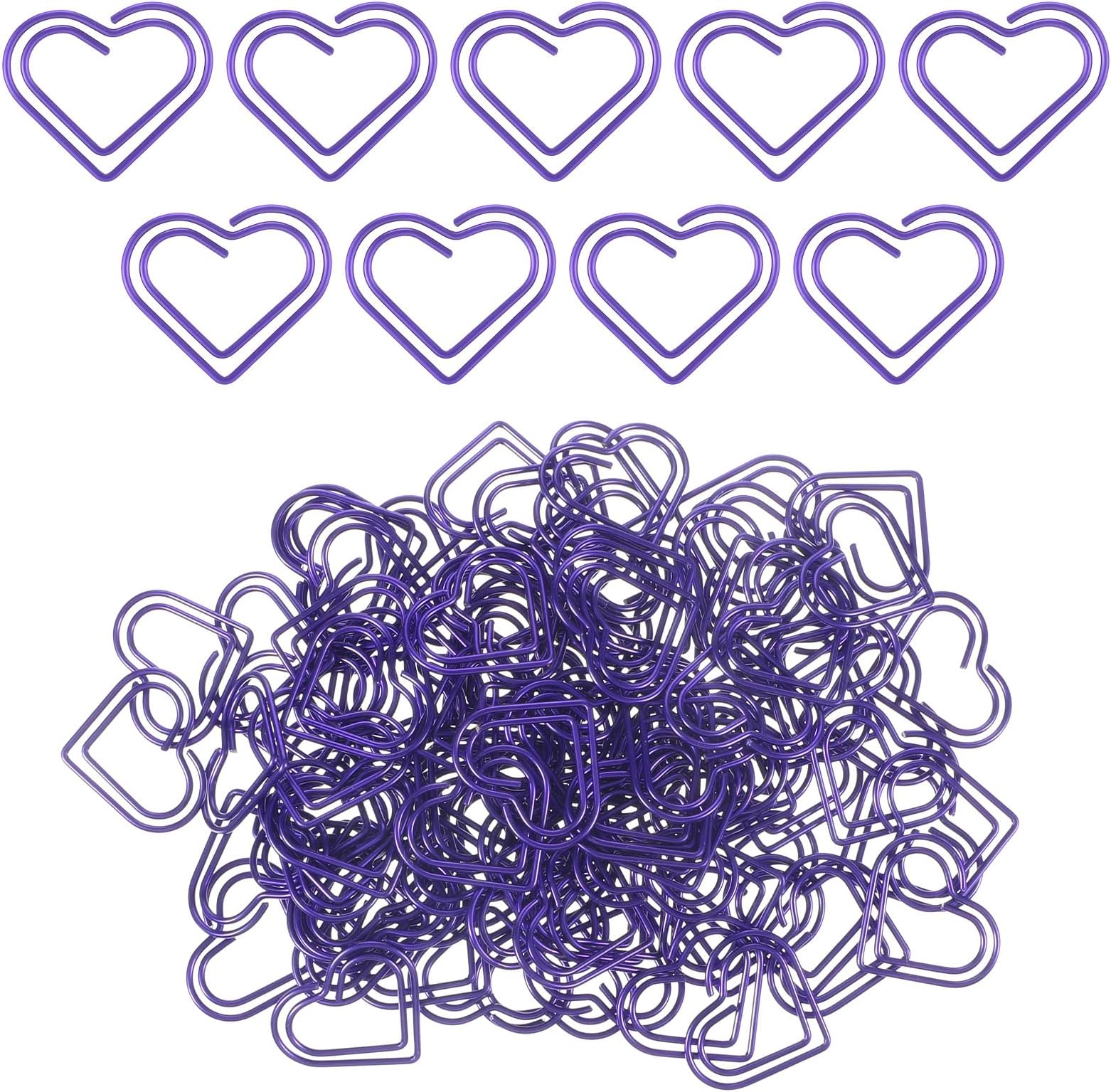 100 PCS Heart Paper Clips, Purple Paper Clips Purple Binder Clip Cute Paperclips Heart Bookmark for Document, Note, Wedding Decoration, Crafts