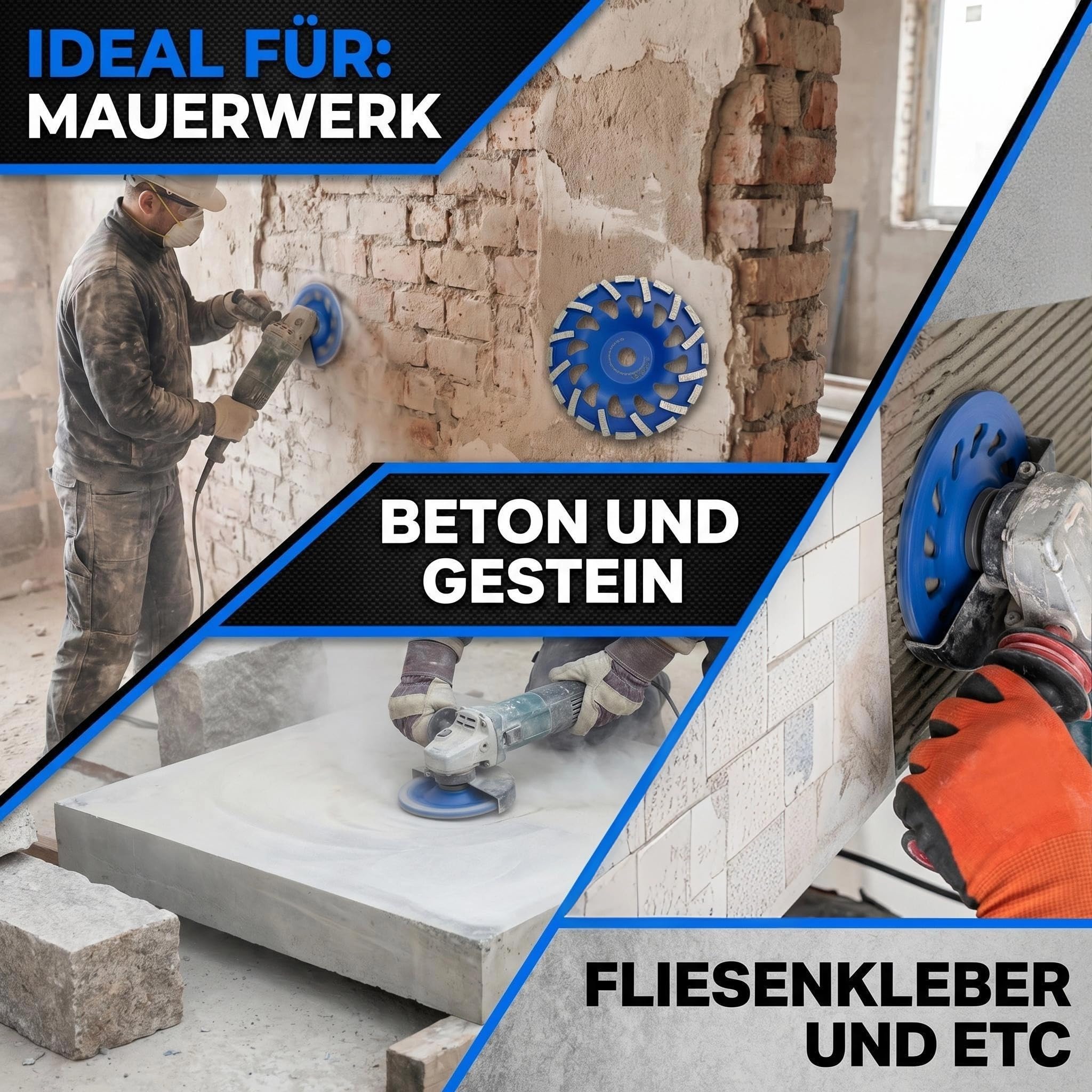 Diamant Schleiftopf 180mm × 22,23mm, Beton Schleifscheibe für Schleifarbeiten mit Beton und harten Baustoffen Granit Naturstein Estrich Putz Marmor (Blau, 180mm)