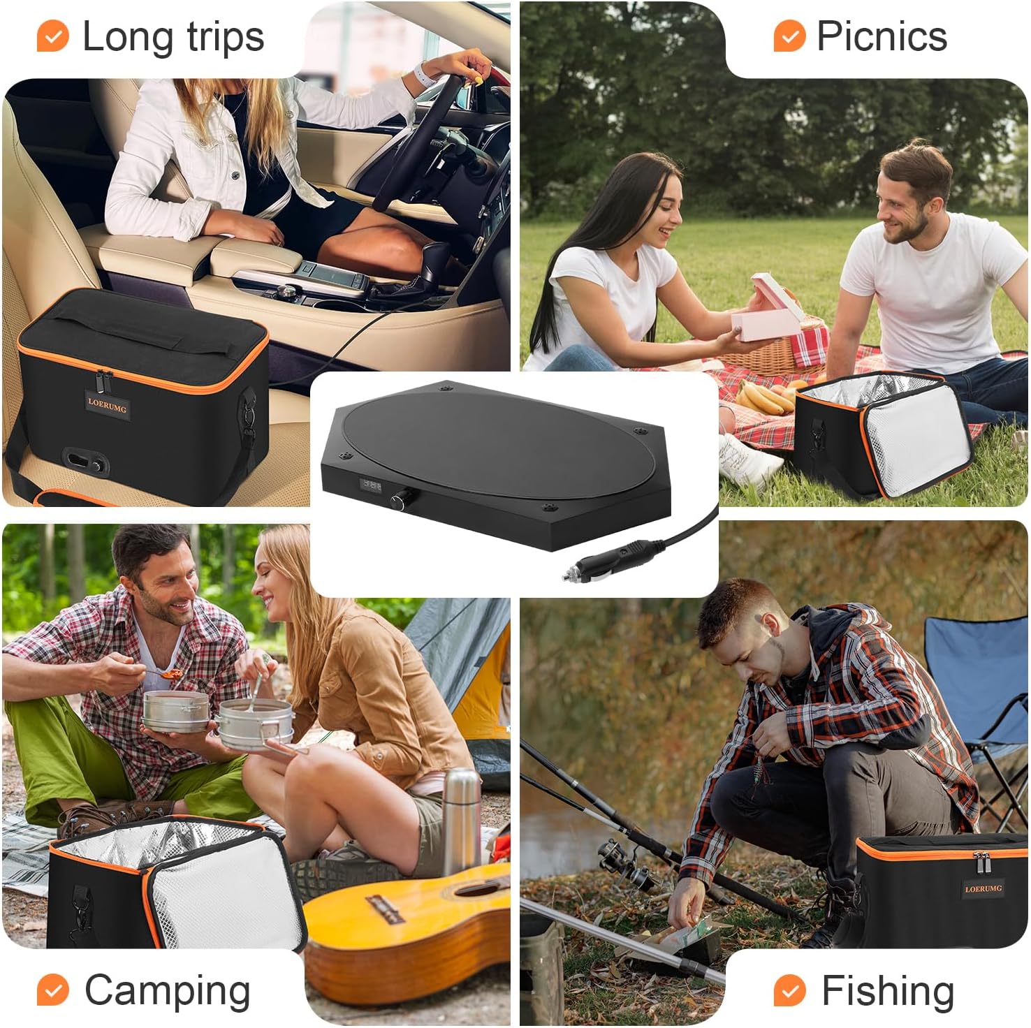 Heated Lunch Box Food Warmer, 14'' x 8'' Personal Microwave Heated Portable Oven, Electric Lunch Box for Outdoor Cooking, Reheating Food for Work, Picnic, Camping, Fishing, & Car or Truck Trips