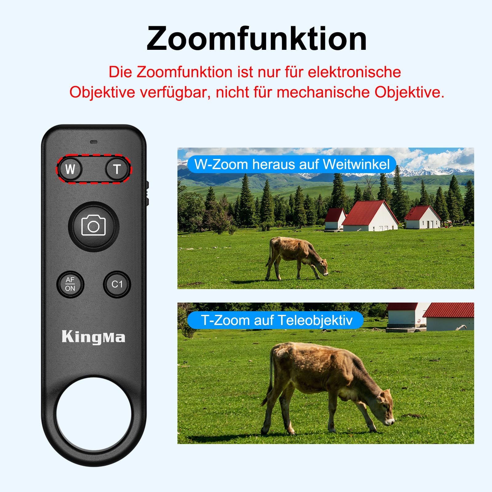 Telecomando senza fili per fotocamera con Bluetooth 5.0 per Canon EOS/R5/R8/R50&Sony ZV-E10/E1&Nikon Z50/Z6/Z30,15m (49ft) Long Range Shooting con funzione zoom, adatto per foto di gruppo, vlogging e