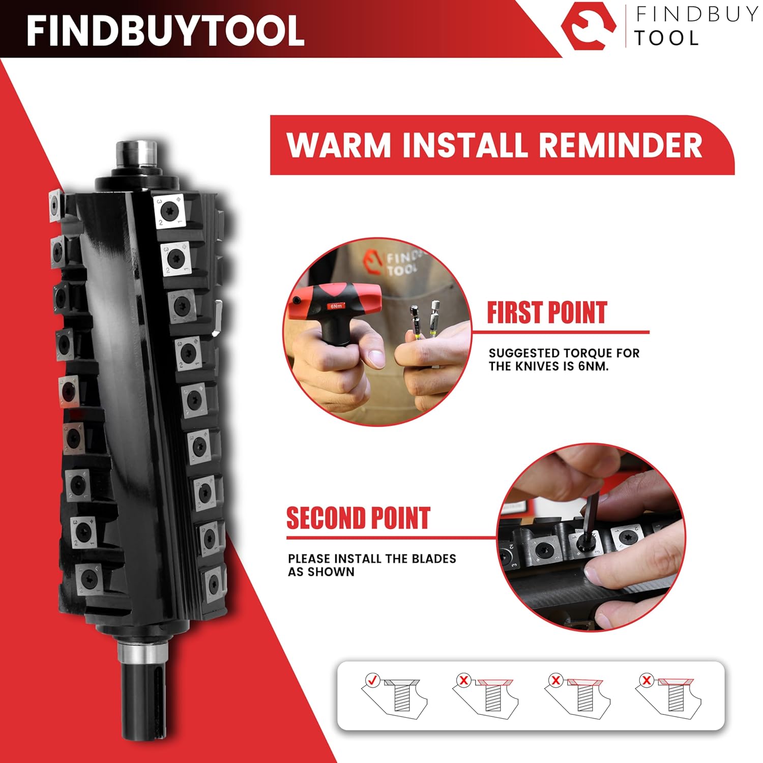 FINDBUYTOOL Helical Cutterhead for Delta DJ-20 8" Jointer - Carbide Insert Cutterhead Replacement for Models 37-350, 37-365X, 37-680, 37-680X - Includes 40 Knives, Screws, Tools & Bearings