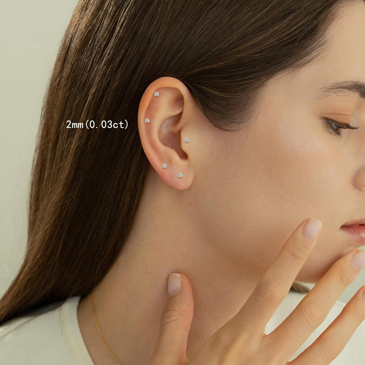 1-5Pairs Flat Back Earrings Set (2-6mm), Push Pin Cartilage Stud earrings for Women, 14K Gold Filled Cubic Zirconia Stacking Earrings Studs, Hypoallergenic Helix Piercing Jewelry, No Screw for Sleeping - Image 5