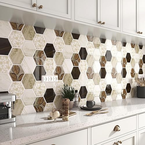 Miniatura 7 de FunStick Pelar y pegar contra salpicaduras para cocina, hexágono de 12 x 12 pulgadas, 5 hojas