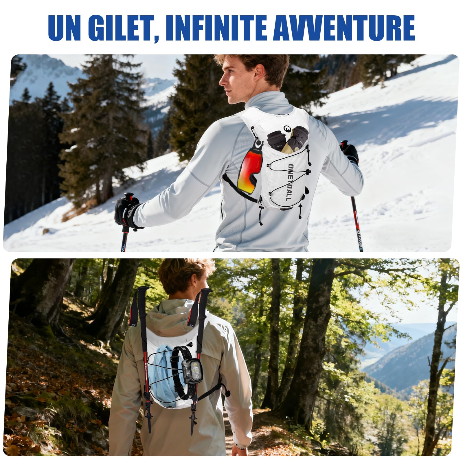 Zaino Trail Running, Gilet Running Uomo Donna, Ultraleggero Gilet Corsa Riflettente Idratazione Multitasche con Borraccia Morbida 500ml o Sacca Idrica 2L per Trekking Ciclismo MTB Sci