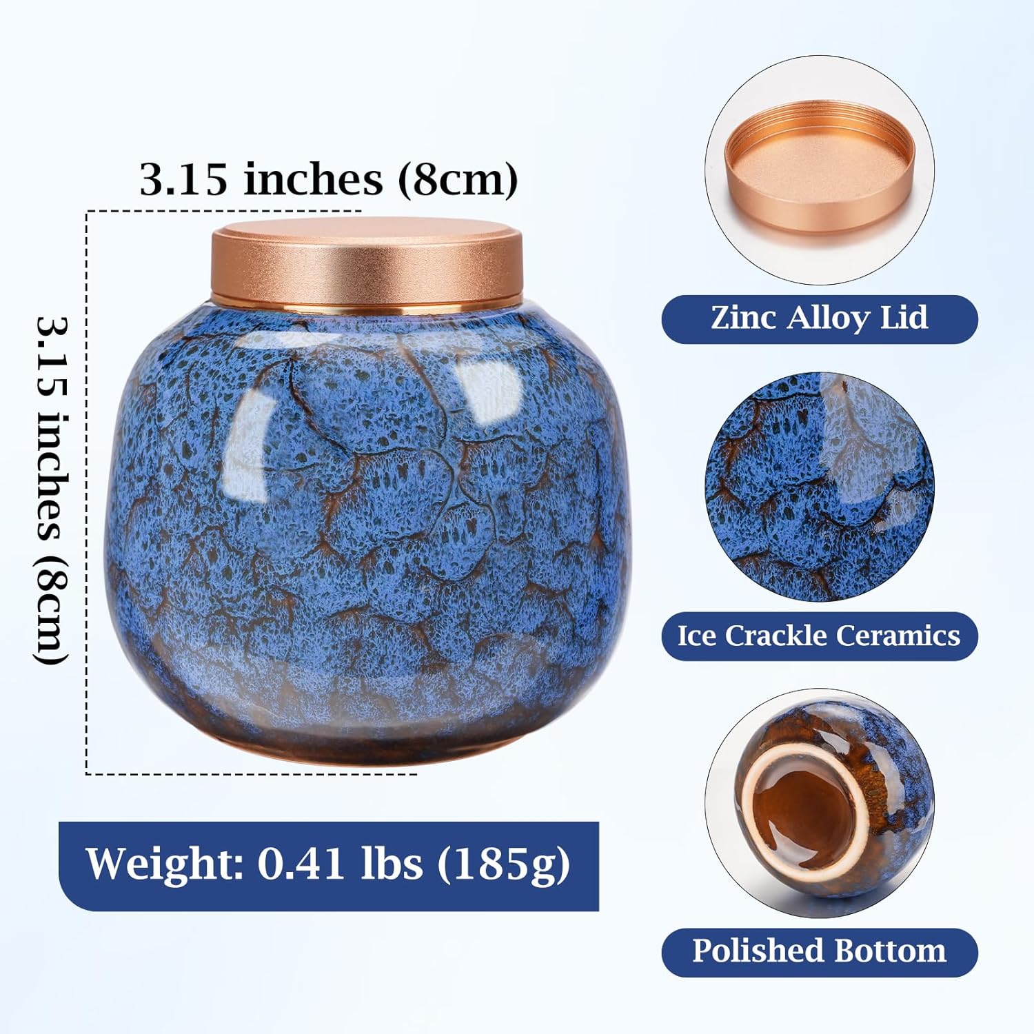 Dletay Small Urns for Human Ashes Keepsake Ceramic Mini Cremation Urns Memorial Small Urn for Ashes Funeral Keepsake Blue Urn - Image 2