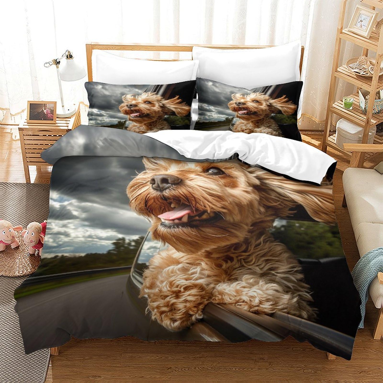 Parure de lit 1 place Shih Tzu avec housse de couette 140x200 respirante et taies d'oreiller