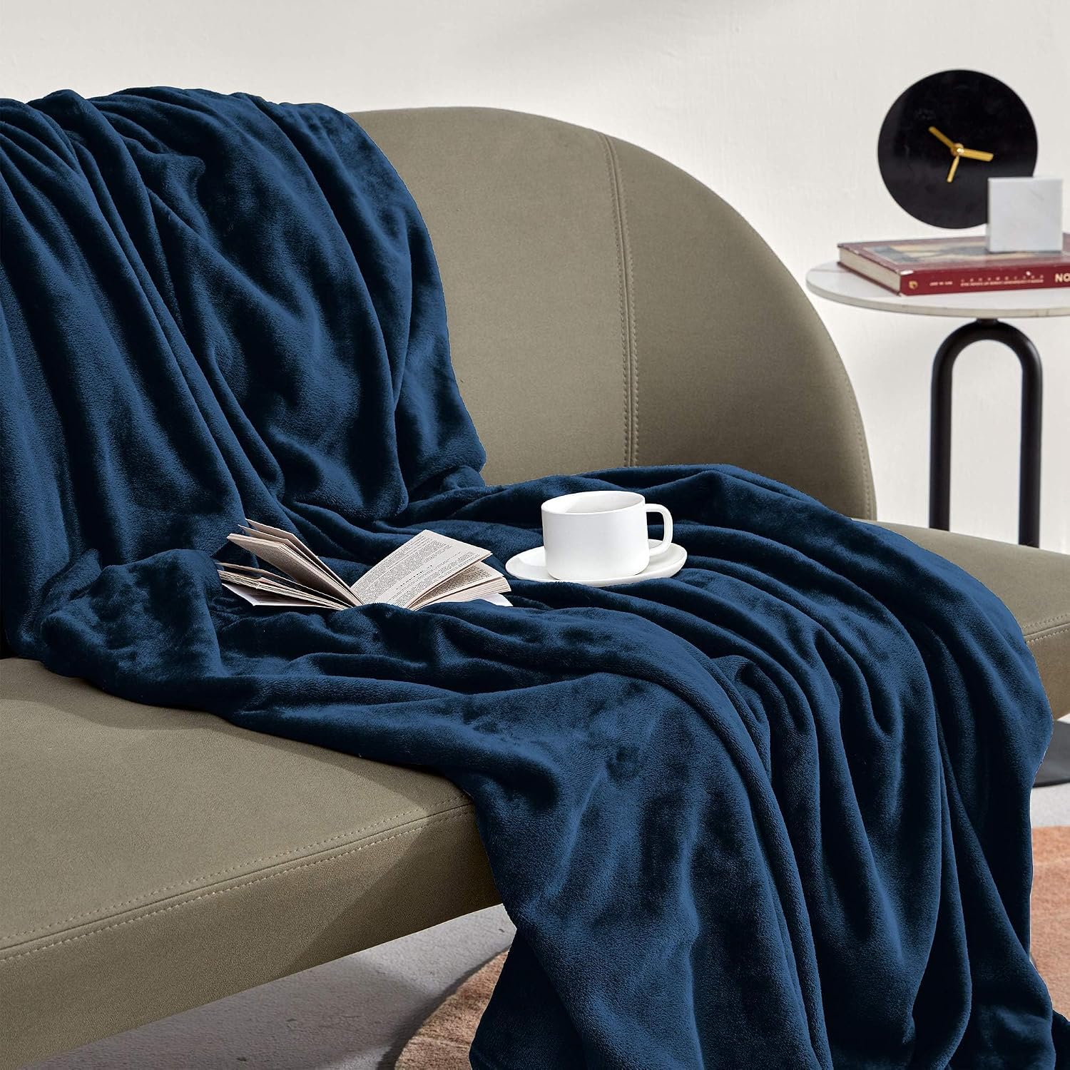SLEEP ZONE Navy Fleece Blanket Super Soft Cozy Throw Flannel Blanket, Lightweight Comfy Fuzzy Blanket Plush Throw Blankets for Couch, Sofa, Bed, Camping, Travel, 90x90Inches