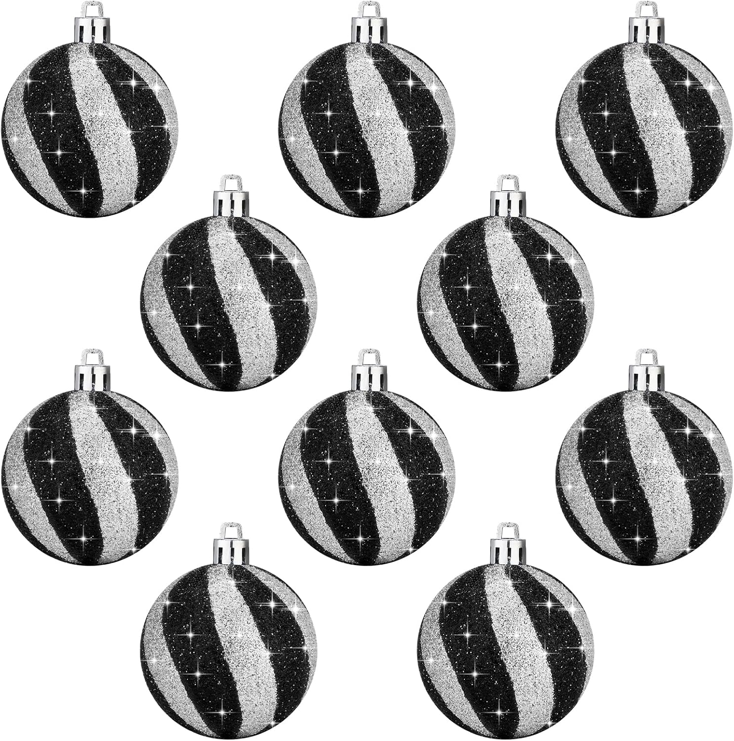Jutom 10 Pieces Christmas Glitter Ball Ornaments 2.4 Inch Hanging Ornaments Balls for Tree Mini Christmas Xmas Swirl Decorative for Holiday Decor (Black)