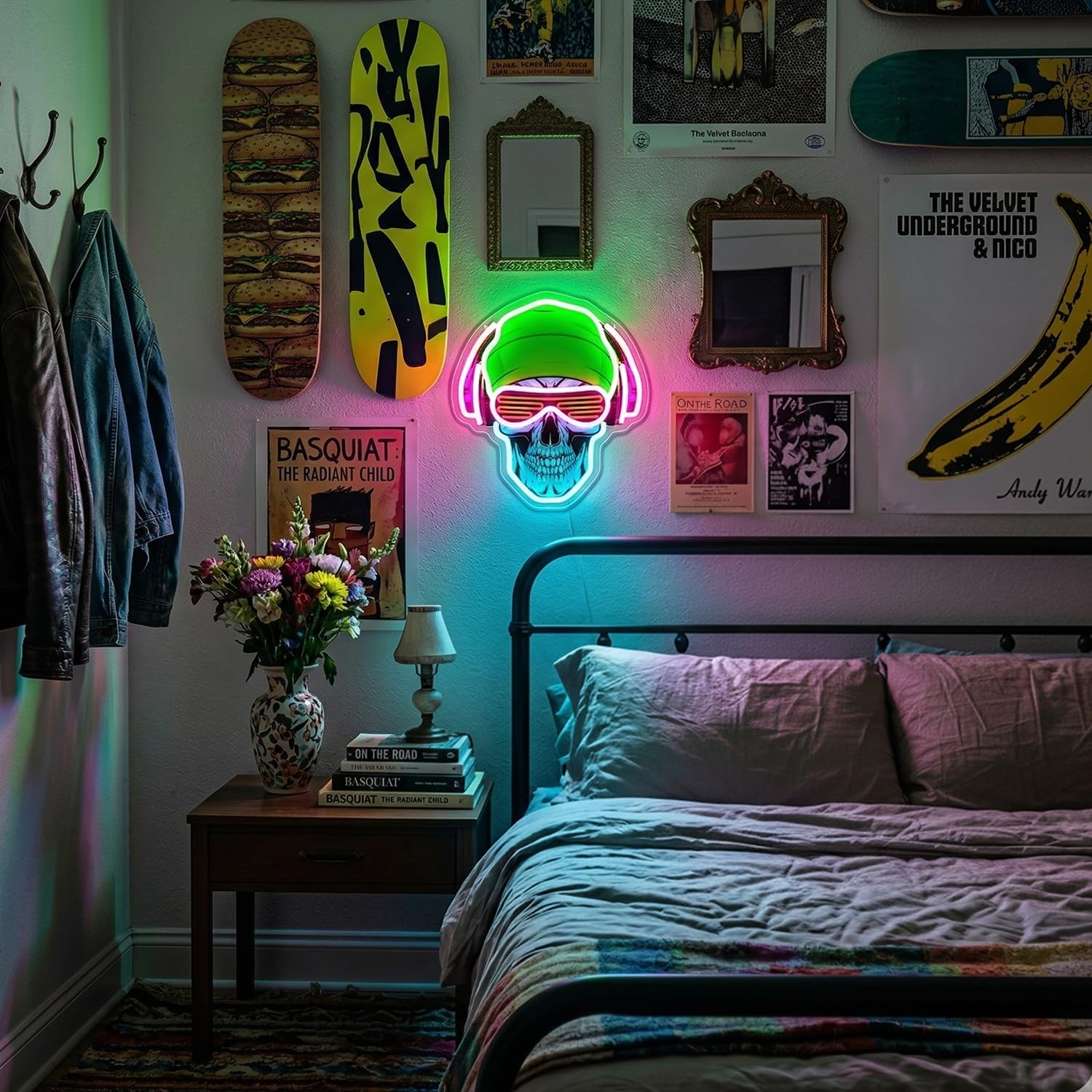 Headphones Skull Neon Sign, LED Gamer Neon Light, Dimmable Gaming Neon Signs for Bedroom, Gaming Room, Man Cave, Party, Cool Aesthetic Room Decor for Teens Boys