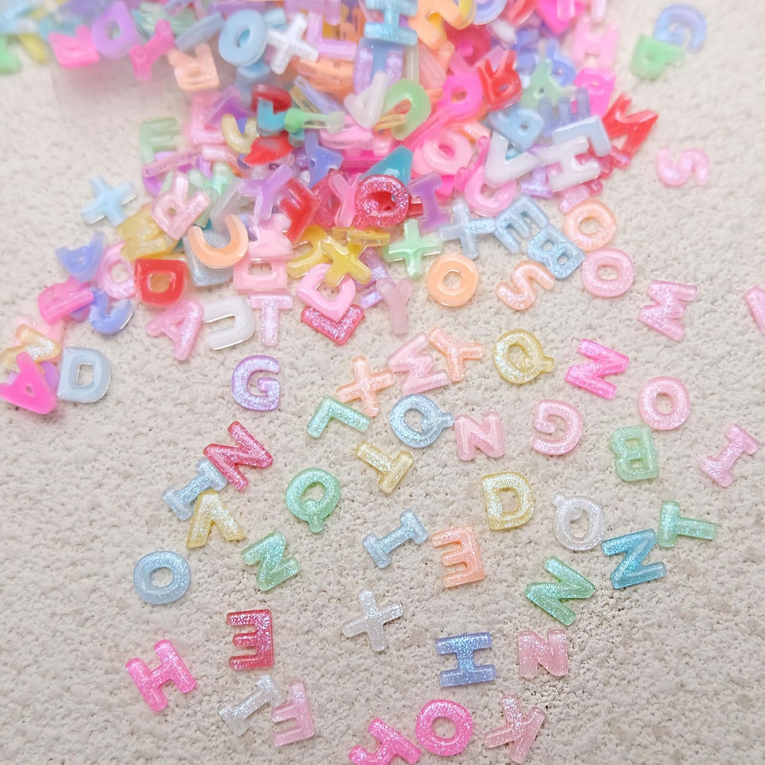 Letter Nail Art Charms Random Candy Color Letter Resin Nail Rhinestones Kawaii Summer Flatback Alphabet Nail Gems with Glitter Design Nail Art Accessories for DIY Craft Nail Supplies 250Pcs - Image 4