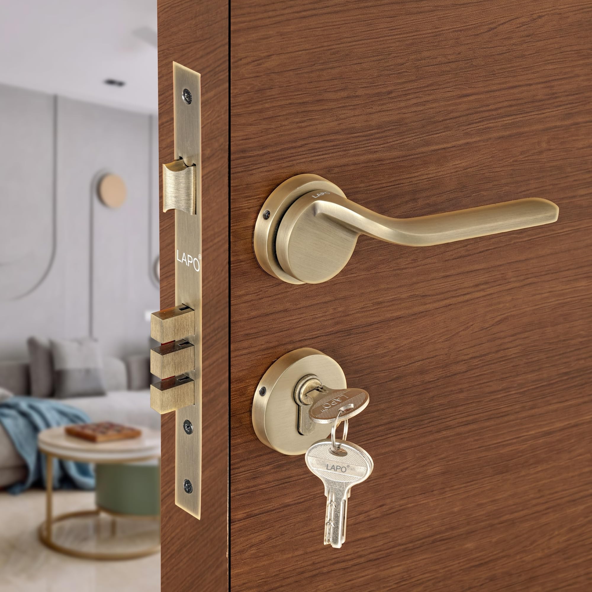 LAPO Luxurious Brass Mortise Lock for Main Door, Bedroom Door Lock, Door Lock for Home with Handlesets & 3 Brass Keys for Home, Office, Hotel (Antique Finish, 3 Years Warranty-Ro-198)-image-32