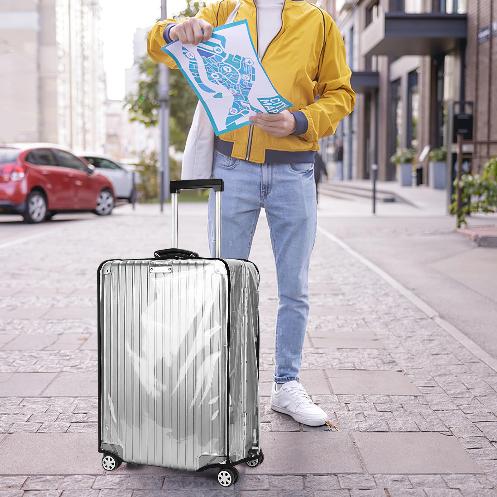 Hemobllo 2 pezzi Coperture Trasparenti in PVC per Valigia Protettori Impermeabili Antigraffio per Articoli da Viaggio Coprivaligia Plastificato con Adattamento Sicuro per Protezione