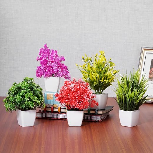 Dekorly Set of 5 Bonsai Wild Artificial Plant with Pot Artificial Plants for Home Decor -Best Different Types of Decorative Plants Artificial…