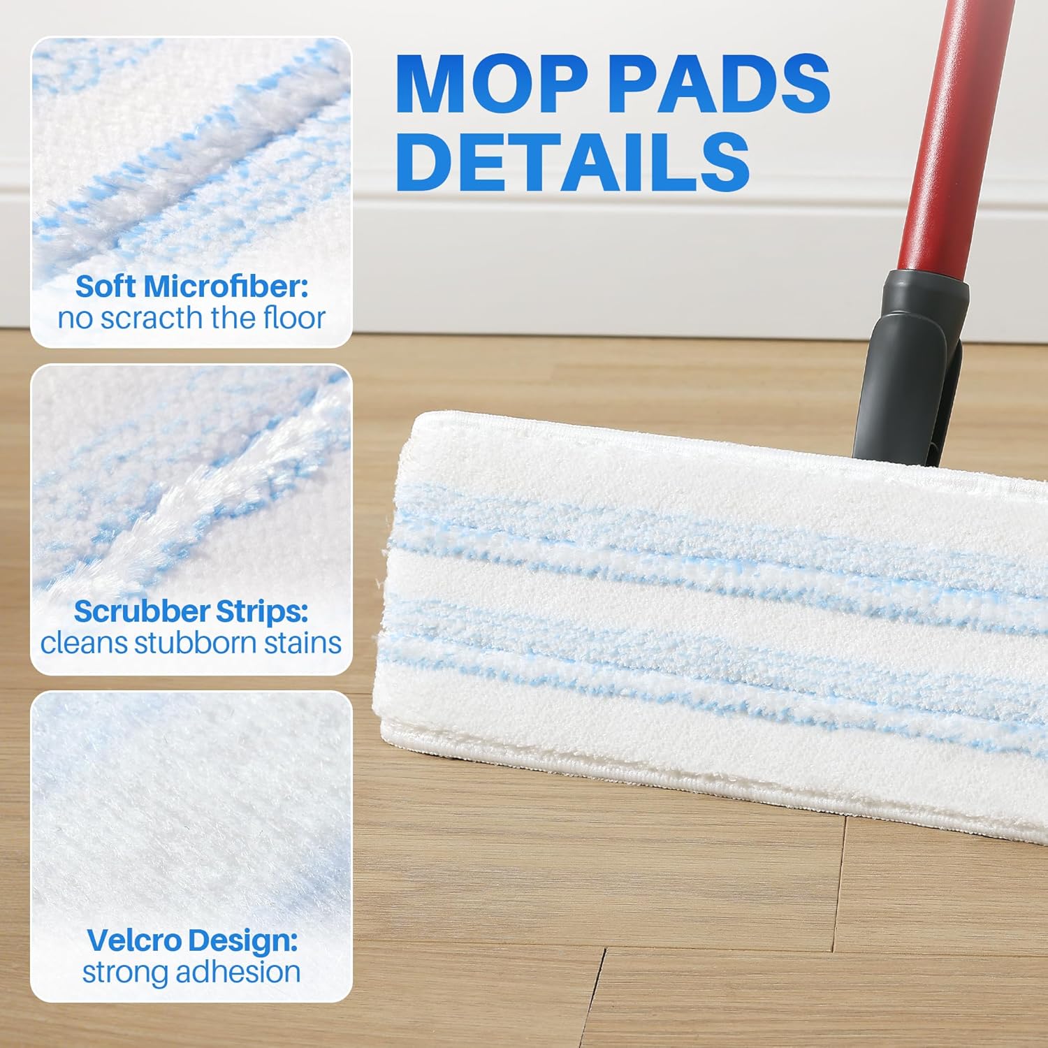 18 PCS Mop Pads, 15.95” x 4.33” Reusable Microfiber Mop Pads Replacements Compatible with Ocedar H2prO Flat Mop, Washable Replacement for Wood Floor, Blue & White Stripes Wet Pads Refill