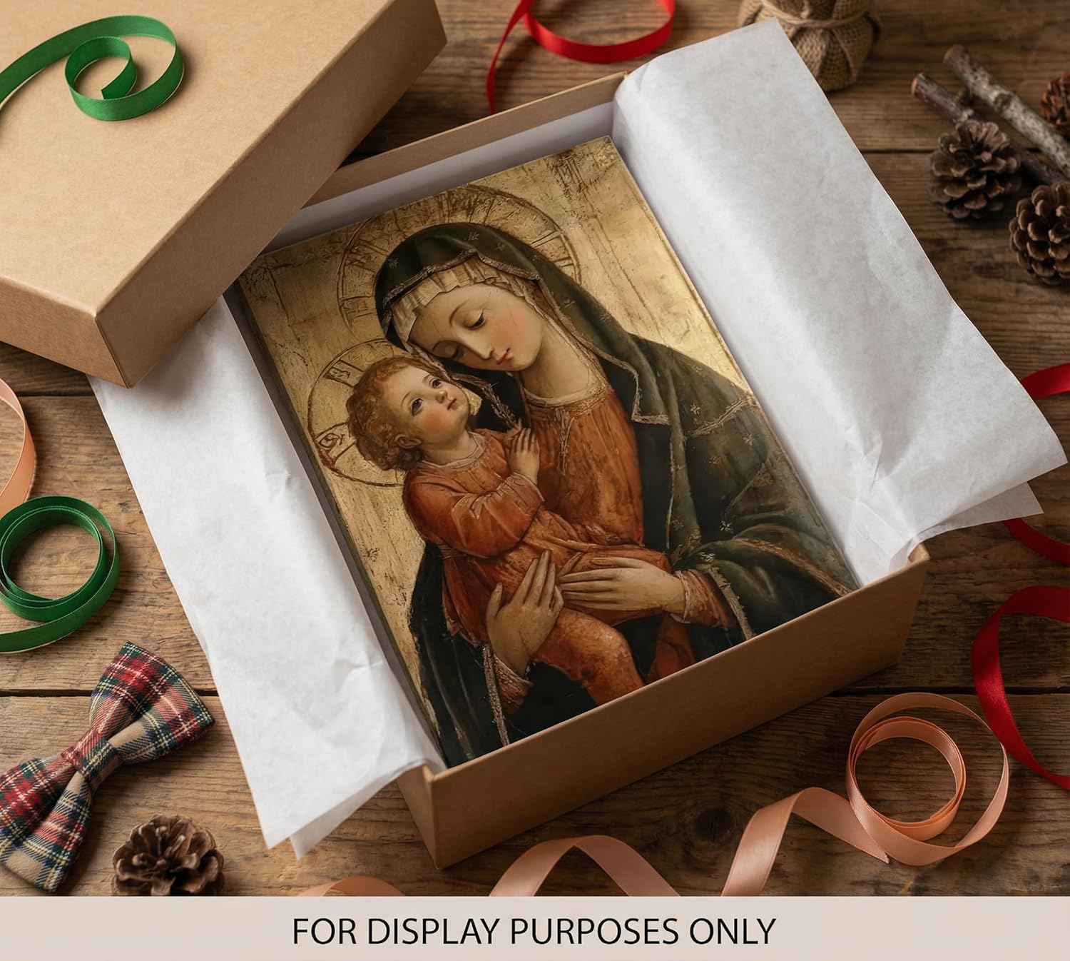 Framed Retro Virgin Mary Canvas Wall Art Our Lady and Child Jesus Wall Decor Picture Christian Bible Spiritual Healing Poster Print for Church Prayer Room Bedroom Living Room Artwork Home Decoration