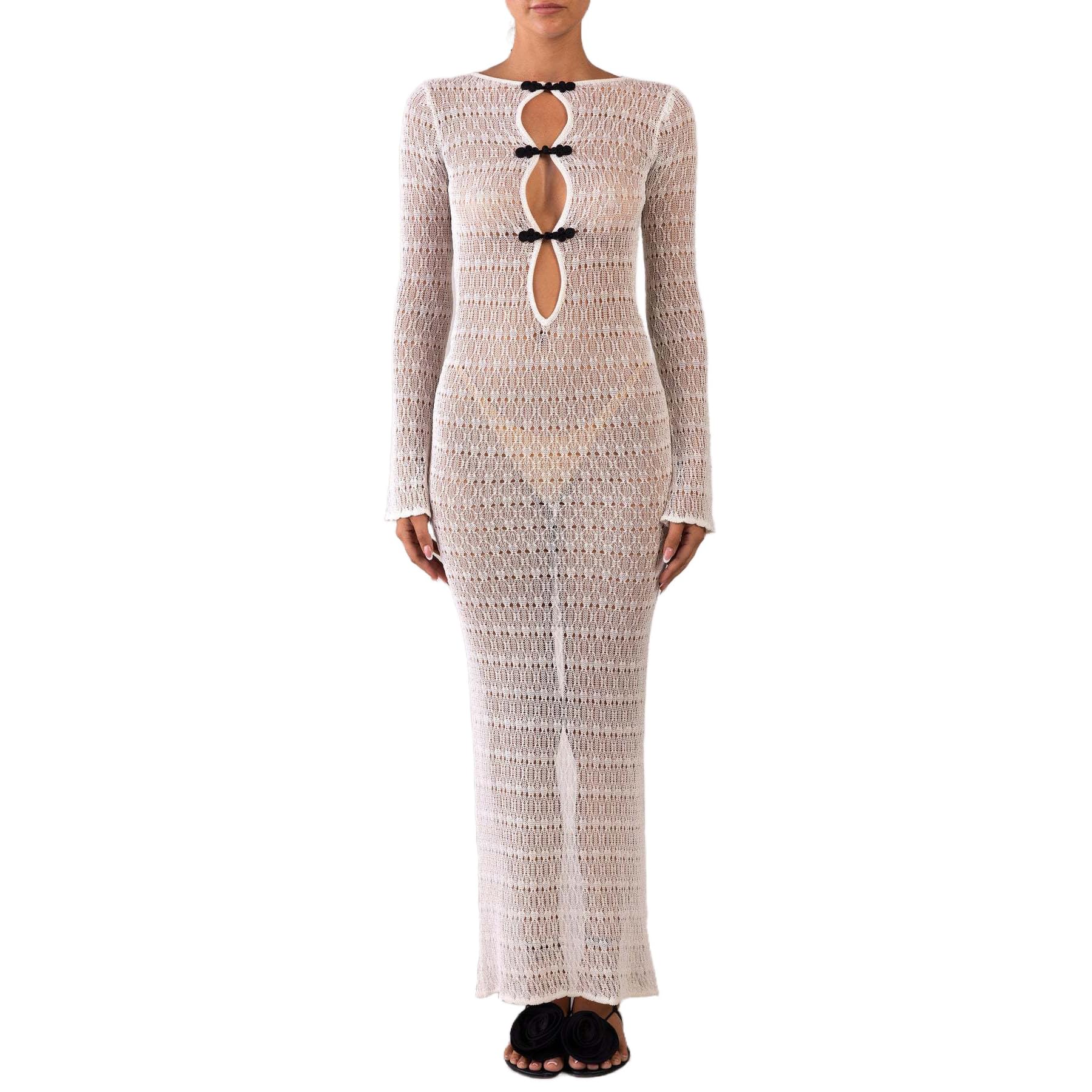 Donne a Maglia Sexy Hollow out Split Crochet Coprire Bodycon Vestito Spiaggia Vacanza,Bianca,S