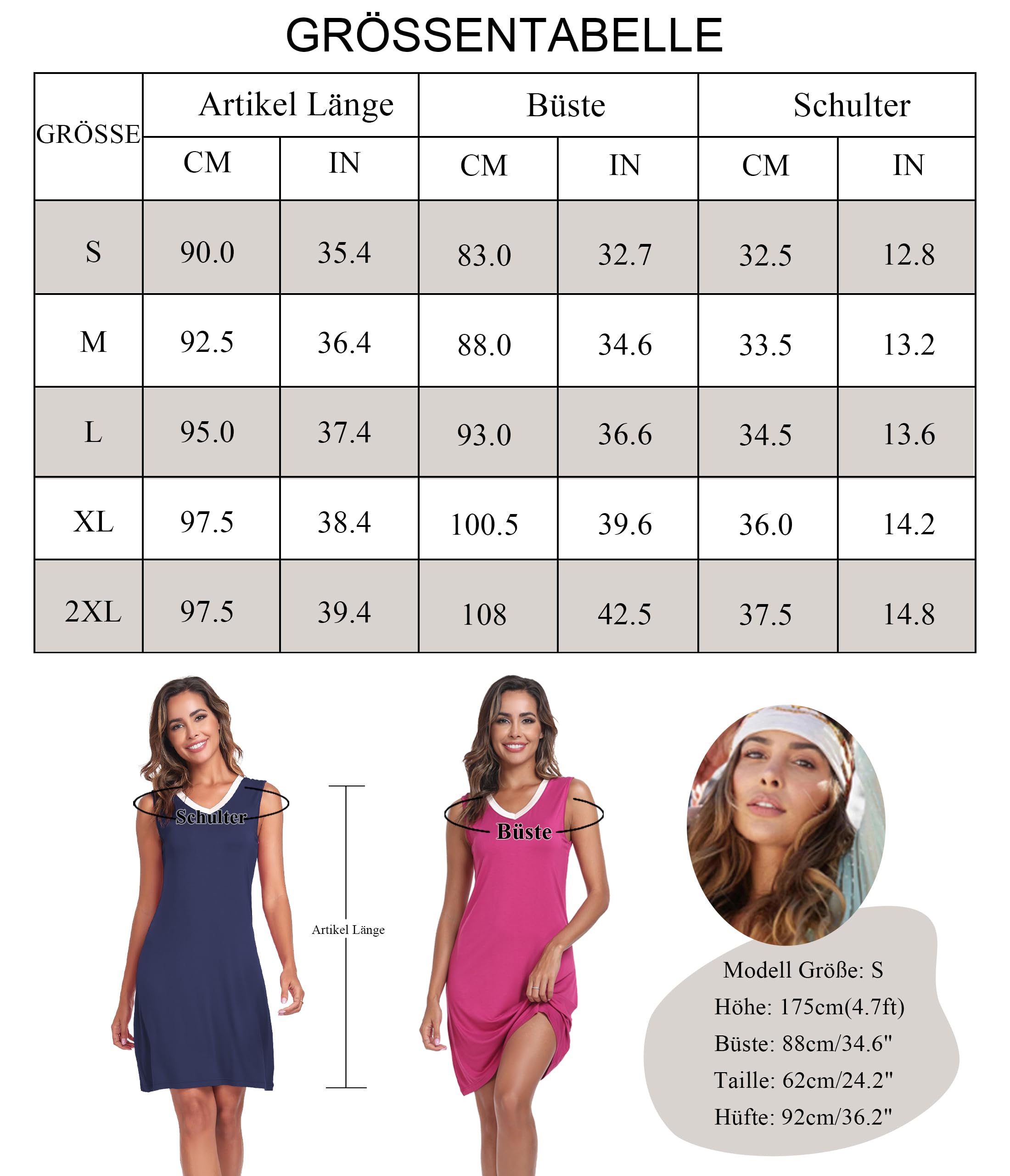 COLORFULLEAF Camicia da notte da donna, estiva, senza maniche, con scollo a V, in bambù, per dormire
