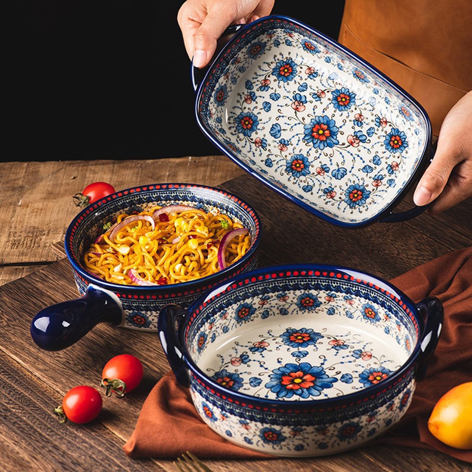 Obuuszne naczynie do pieczenia, naczynia do pieczenia Ceramiczne naczynia do pieczenia Domowe naczynie do pieczenia Ręcznie malowane talerz sałatkowy Miska do ryżu Obustronna forma do pieczenia Zastaw