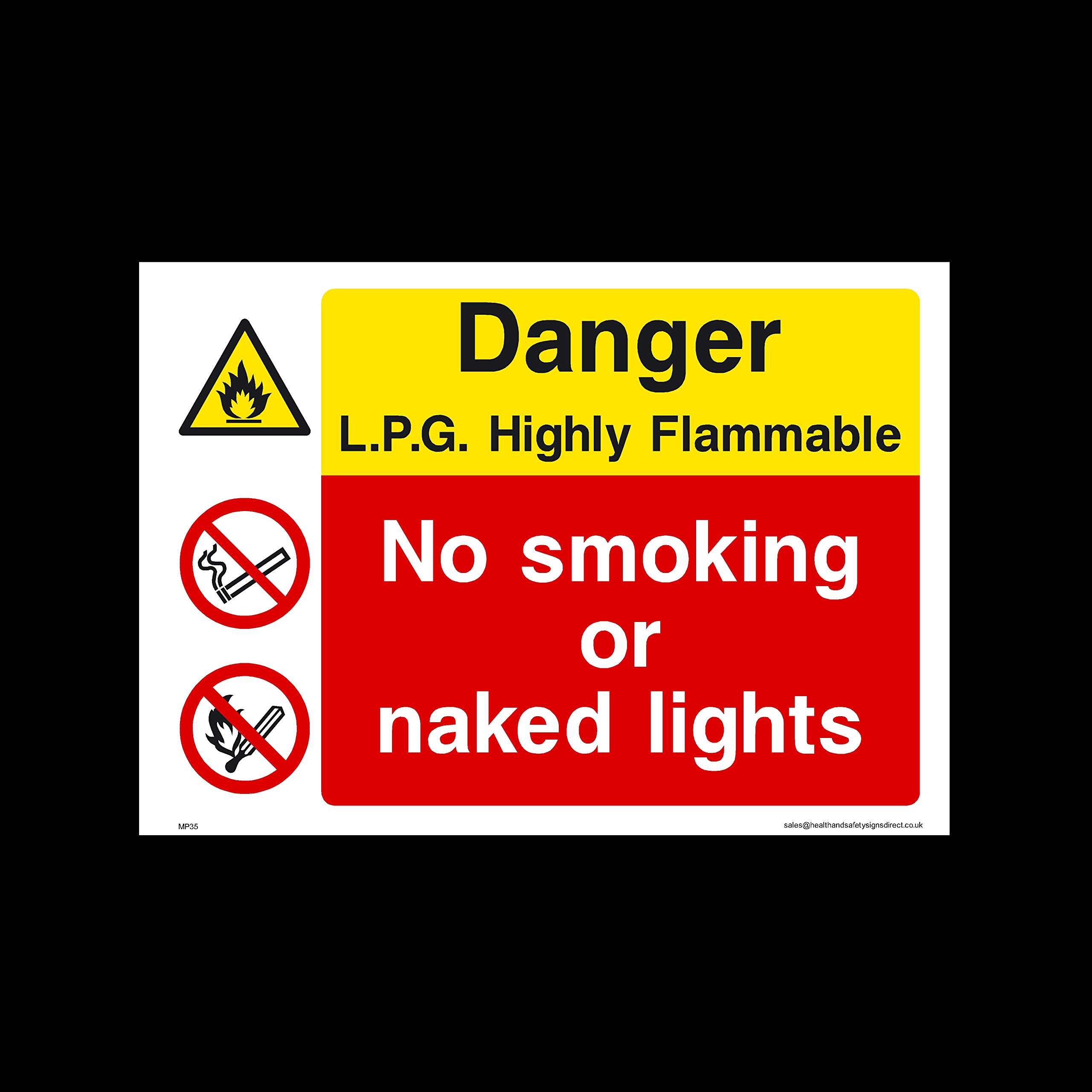 Ussp&S Men's Danger L.p.g. Highly Flammable - No Smoking Sticker/Self Adhesive Sign (Mp35) - Danger, Caution, Flammable, Ear Protection, No Smoking, Harness, At Work
