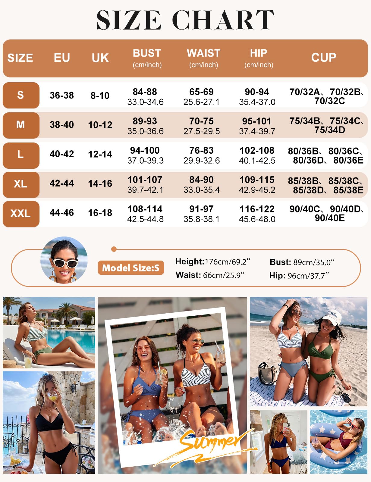 Traje de Baño Mujer Dos Piezas Sexy Push Up con Relleno Conjuntos de Bikini Correas Laterales Braga de Bikini para Playa y Piscina