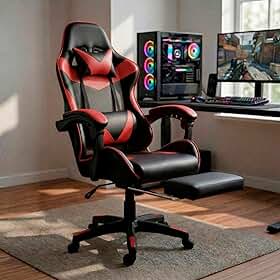 Cadeira Gamer Led Tools Ergonomica e ecológica ângulo ajustável (Preta) (VERMELHO)