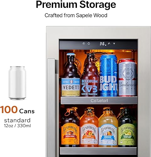 Miniatura 4 de Ca'Lefort Refrigerador de bebidas de 15 pulgadas – Refrigerador de bebidas pequeño para 100 latas, refrigerador de bebidas con puerta de vidrio 3