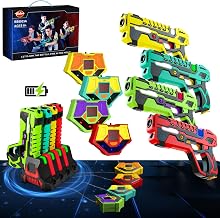 VATOS Rechargeable Laser Tag Guns Set - Lazer Tag 4 Players with Receivers, 2.4 GHz Data SYNC Display Laser Game, Infrared Laser Tag Blaster, Indoor Outdoor Toy Gift for Kids Ages 6-14+ Boys Girls