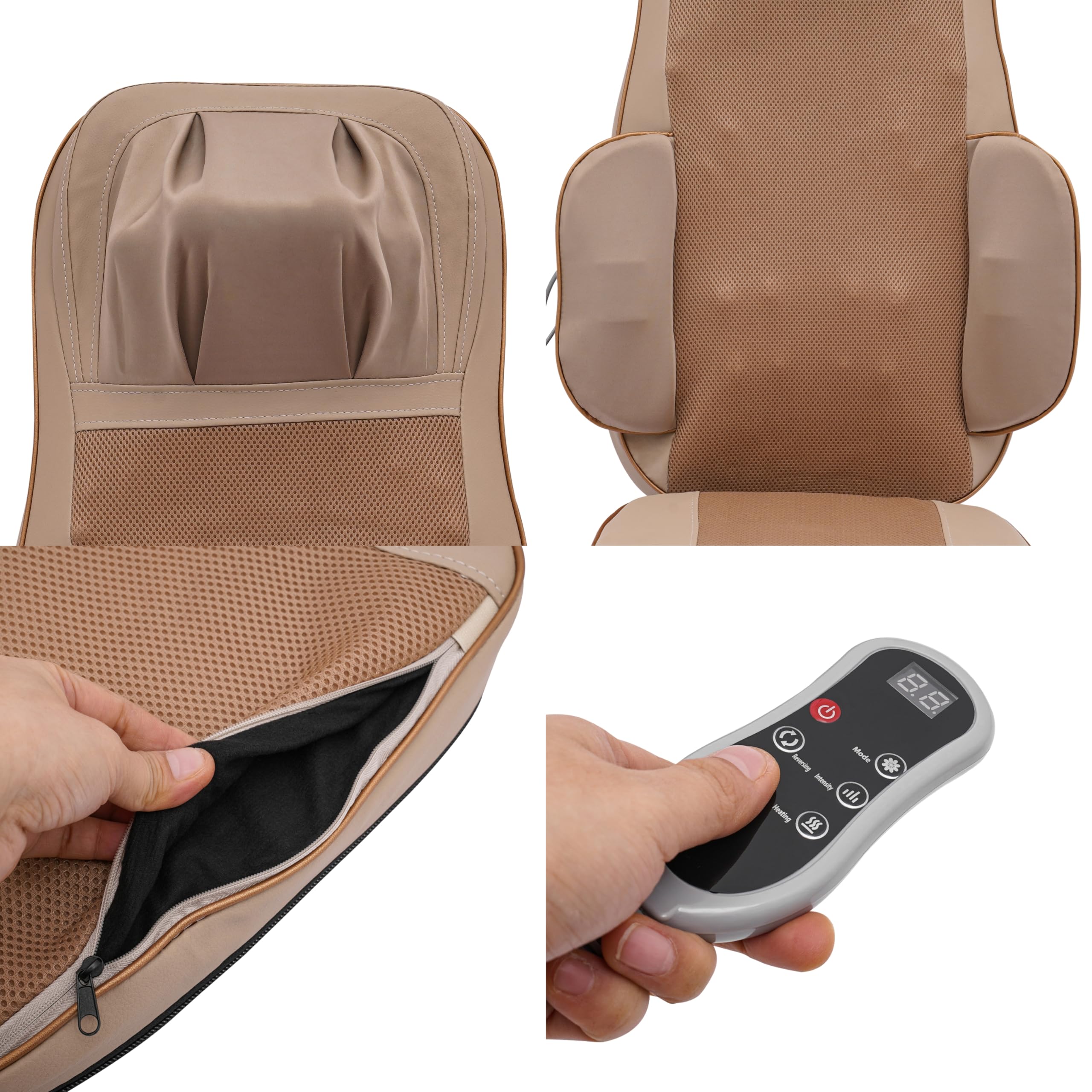 Cuscino massaggiante elettrico a 3 velocità e 3 modalità, massaggiatore per schiena con funzione di calore (42 ℃), per massaggio a compressione multifunzionale, per spalle, vita, fianchi