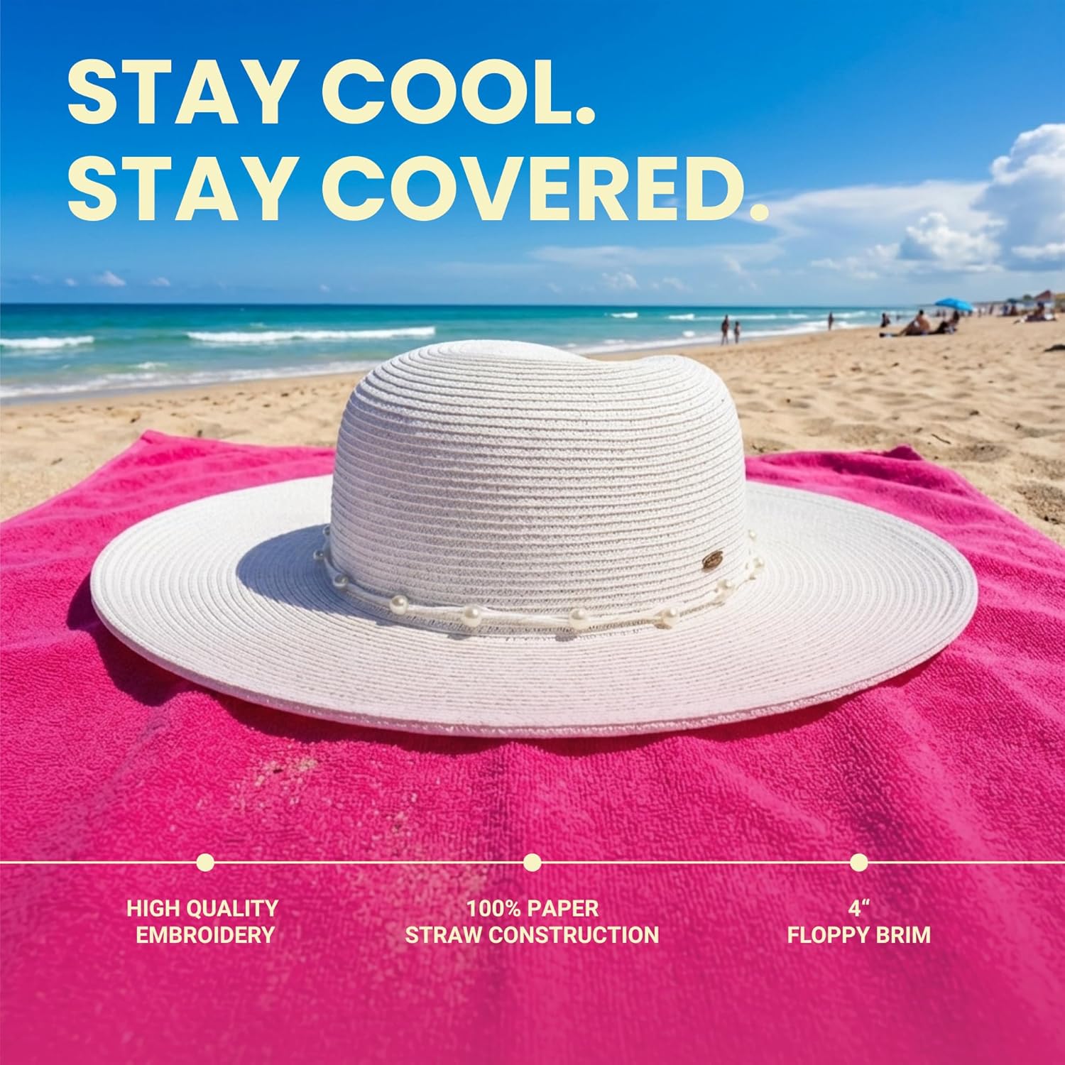 Funky Junque Womens Panama Sun Hat, Wide Brim Packable Straw Beach Hat for Summer & Vacation, UPF 50+