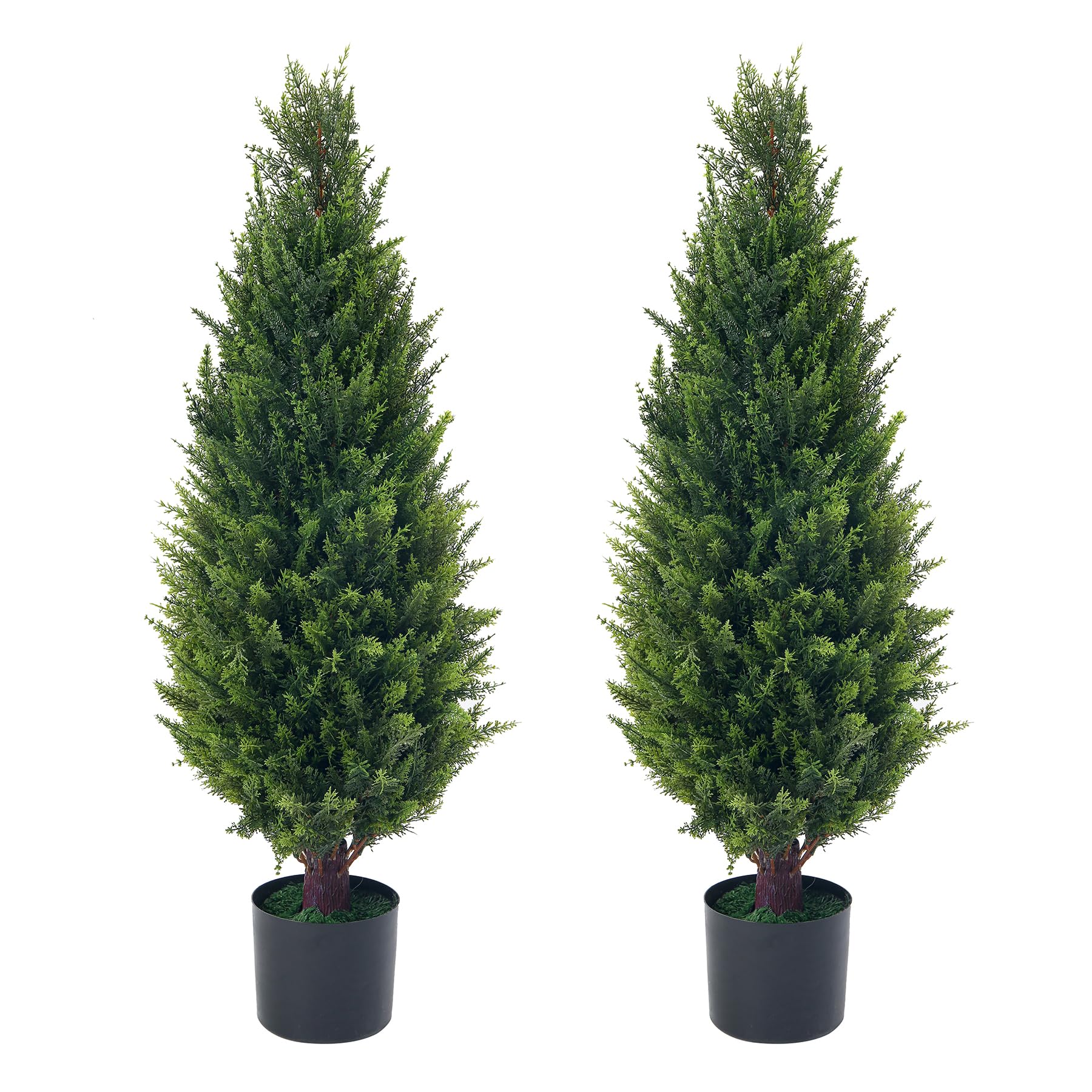 Artificial Cedar Topiary Trees for Outdoor Front Porch Décor -Set of 2 Artificial UV Resistant Evergreen Cypress for Indoor and Outdoor Home Decoration (36inch)