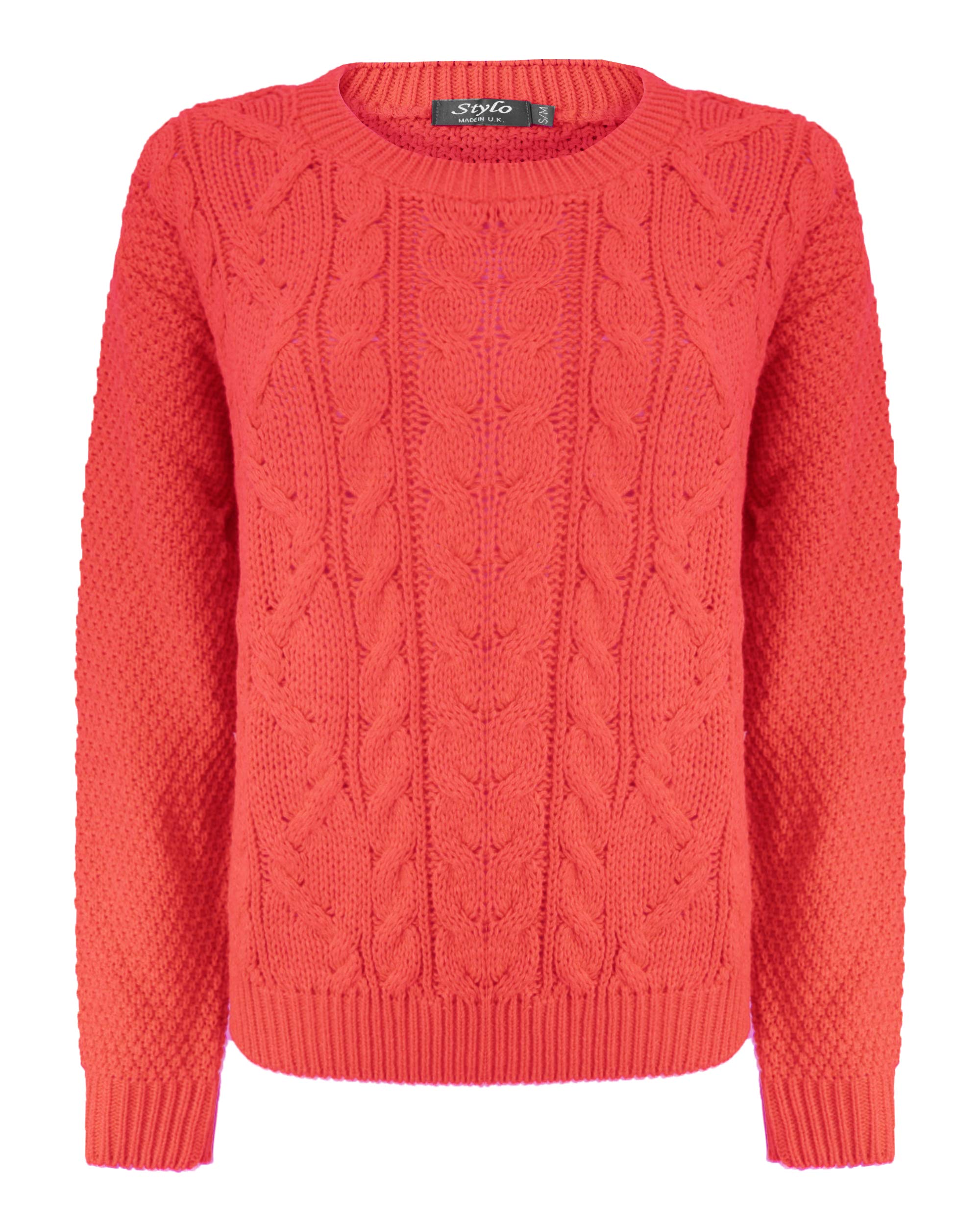 New Ladies Womens Cable Knit Long Sleeves Knitted Jumper Over Size Sweater Top 8-14[Fanta, LXL]