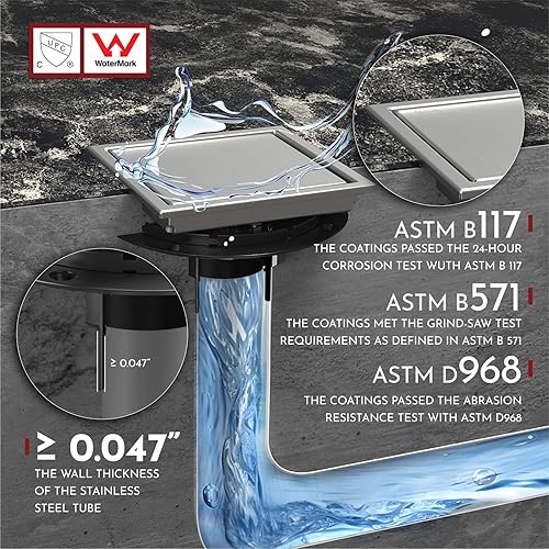 Miniatura 5 de WEBANG - Drenaje de ducha cuadrado de 6 pulgadas cepillado con brida reversible de 2 en 1, cubierta extraíble con inserto de azulejos, rejilla de