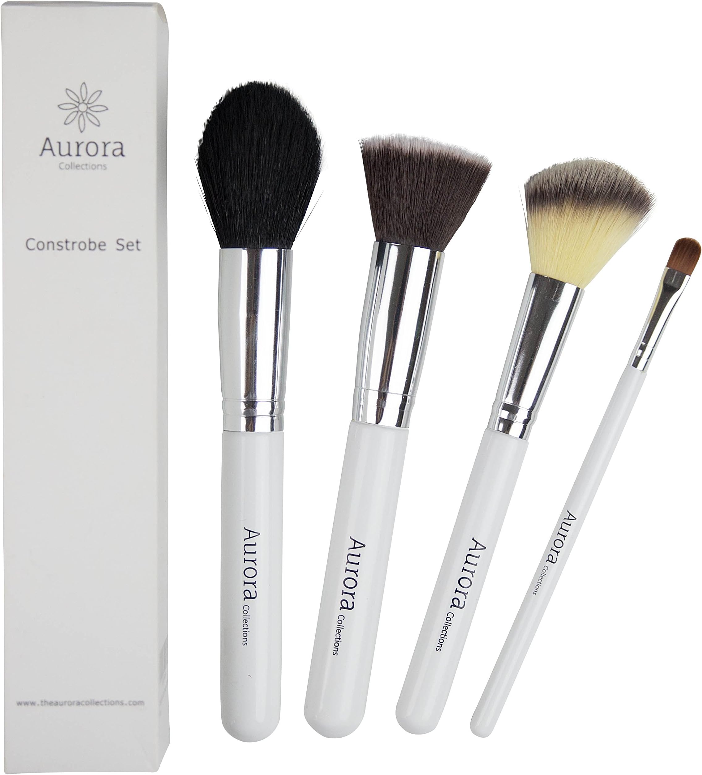 Contour & Strobing Brush Set (Constrobe Set) by The Aurora Collections, Professional Shed Proof Synthetic Makeup Brushes Ideal for Strobe Techniques, 4 Pc Kit – Make up Like a Pro!