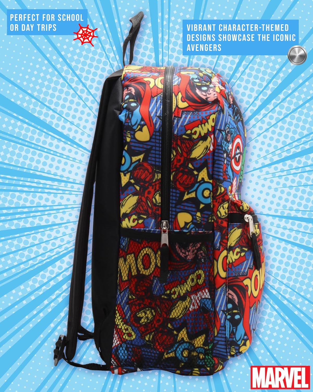 Fast Forward Marvel Avengers Kids Backpack for School - 16" Boys Backpack Bookbag for Preschool Kindergarten and Elementary, Size One Size, Avengers Blue - Image 5