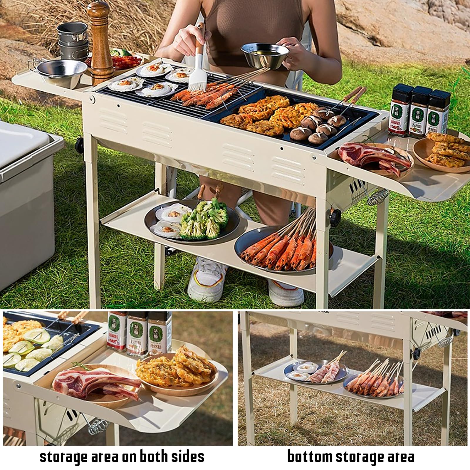 Parrilla portátil para barbacoa, pinchos de cordero plegables para camping, jardín, cocina, viajes y diversión en barbacoas