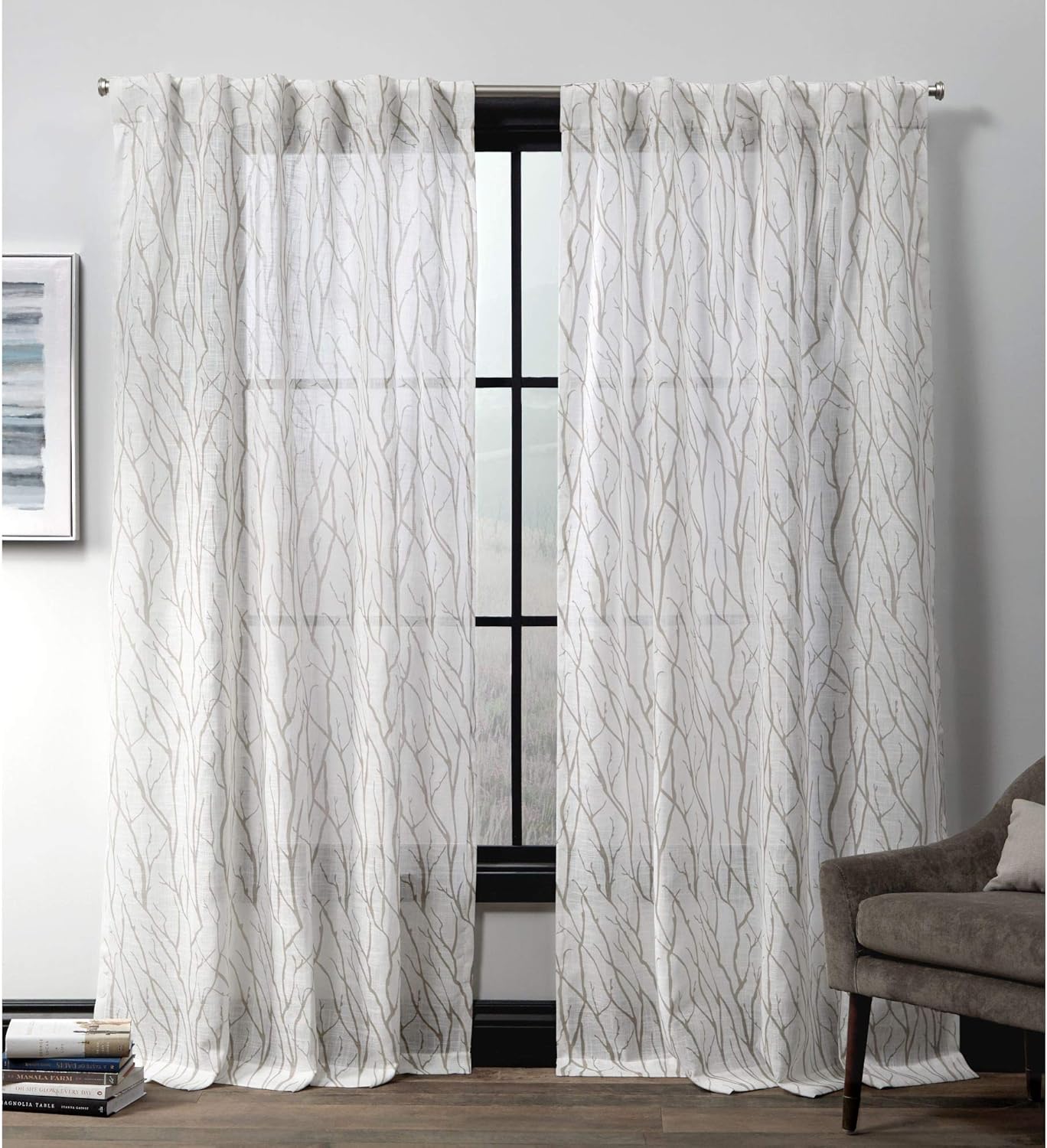 Exclusive Home Curtains Oakdale Hidden Tab Top Curtain Panel, 54x96, Taupe, 2 Panels