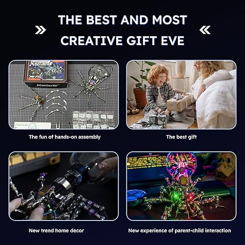 Miniatura 5 de Cyberpunk - Rompecabezas 3D de araña de metal, modelo de ciencia ficción con ojos que cambian de color, bola de plasma interactiva y decoración del