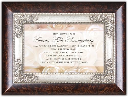 Miniatura 2 de Cottage Garden Caja de música con texto en inglés "Twenty Fifth Anniversary Happines Burlwood Jewelry Plays Unchained Melody"