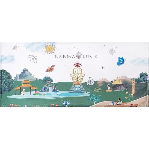 KARMA AND LUCK Dreamy Escape Beach Towel for Women & Men, Evil Eye, Hamsa Hand, Lotus, Butterfly, and Elephant Premium Designs, Cotton Beach Towels for Swimming, 61” x 28”
