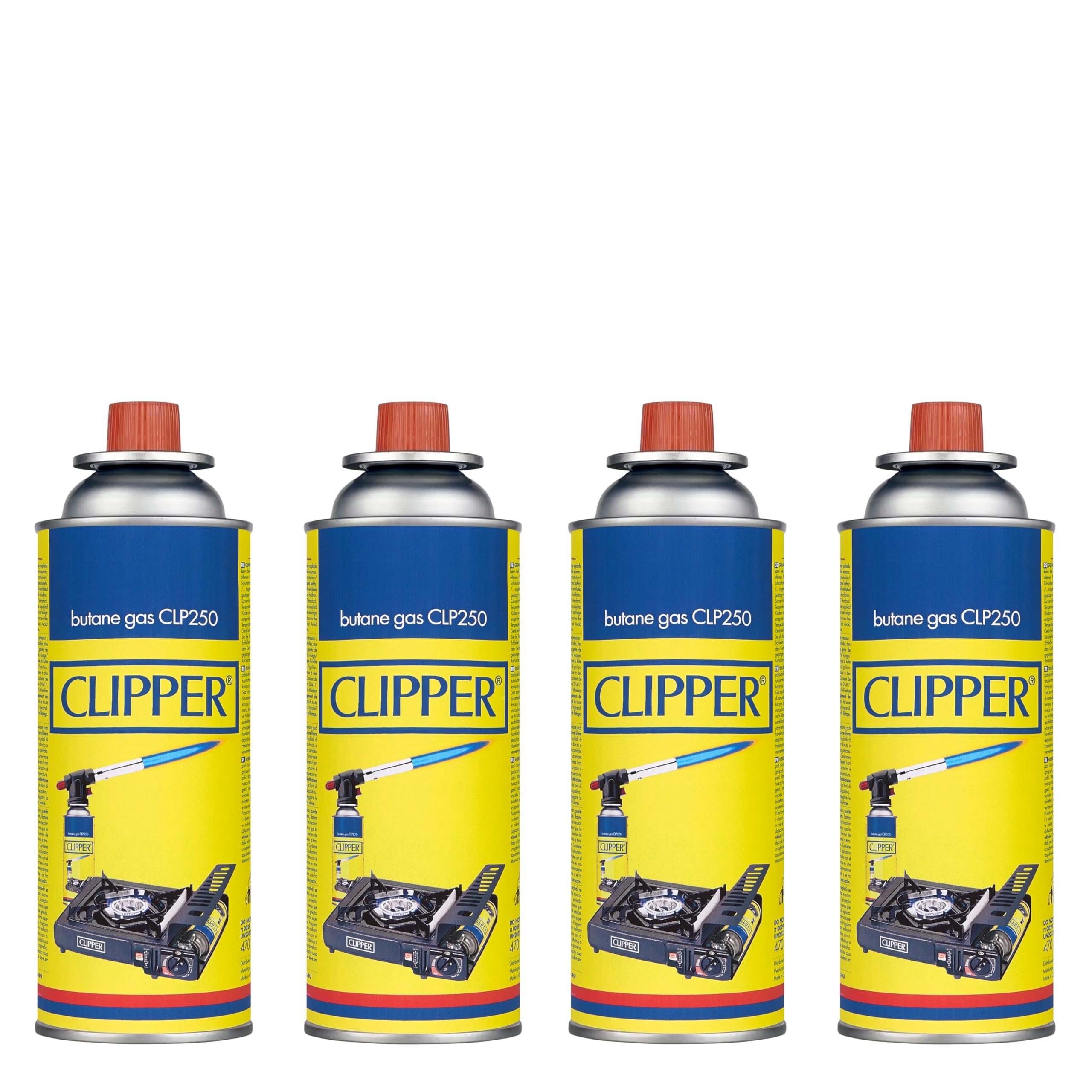 Clipper Lot de 4 cartouches de gaz universelles de 400 ml pour appareils à feu | Valve GLP250 | gaz de camping, poêles, chalumeaux et cuisinières à gaz