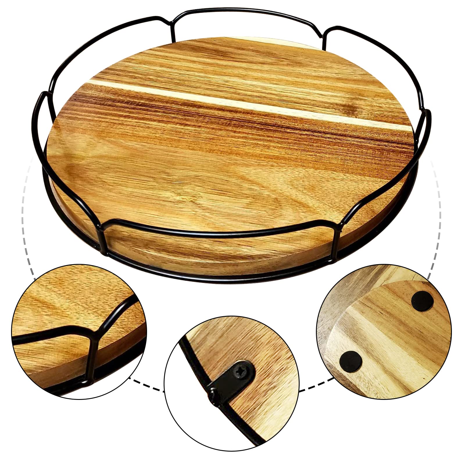 Acacia Wood Lazy Susan,13â€?Lazy Susan Organizer for Table-Solid Wooden Lazy Susan Organizer for Cabinet-Kitchen Turntable Storage Food Bins Container for Pantry, Counter top (13 inch)