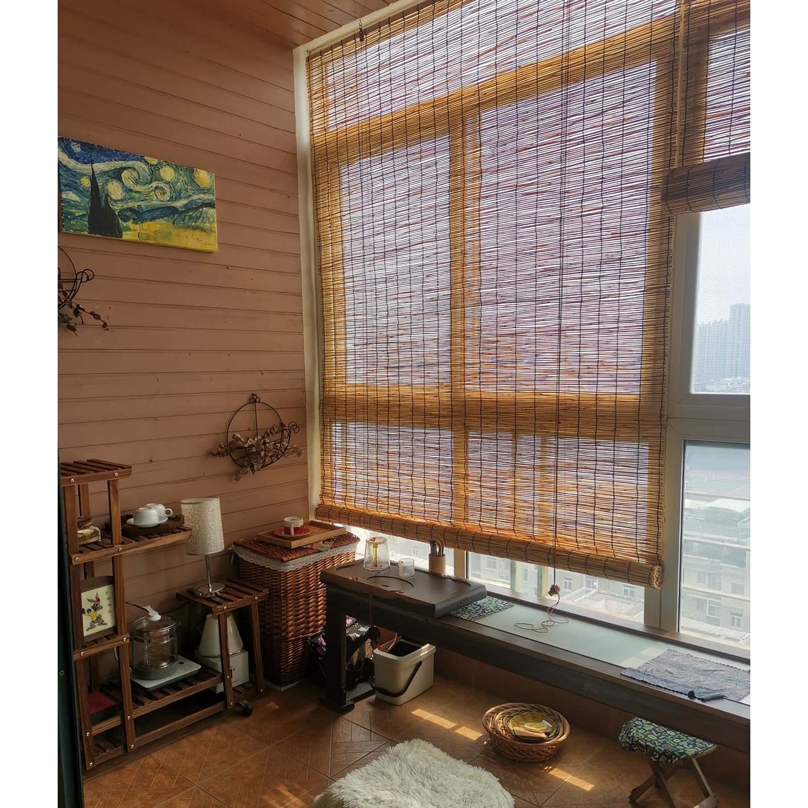 Rideaux en Roseau,stores Enrouleurs en Bambou Avec Poussoir,rideaux Romains Rétro Naturels Largeur 50/60/80/90/130cm,stores en Bambou Filtrant La Lumière Intérieur/extérieur,100x160cm/39.5*63in